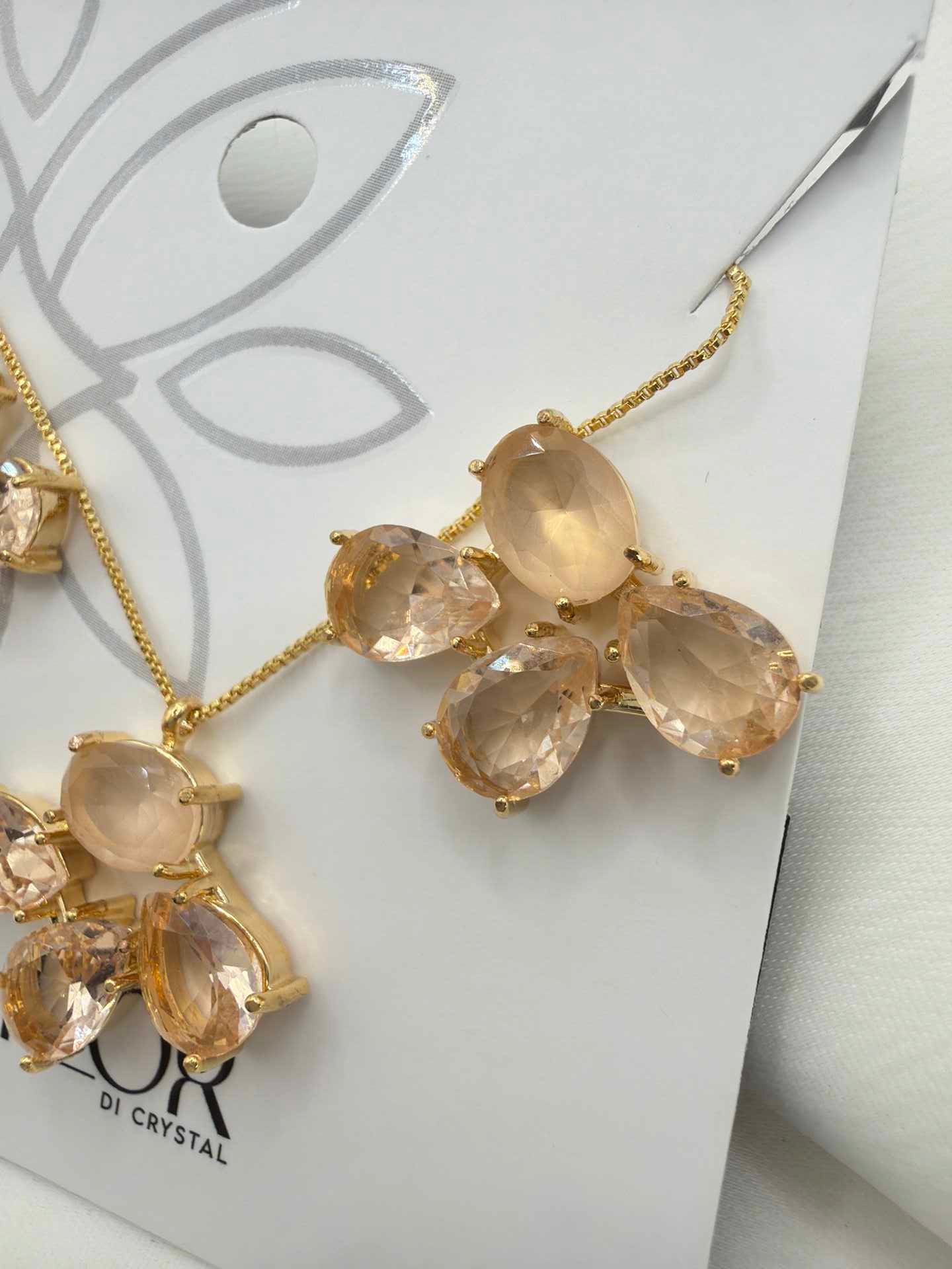 Luxury flower Peachy  cz Necklace & Earring Set 