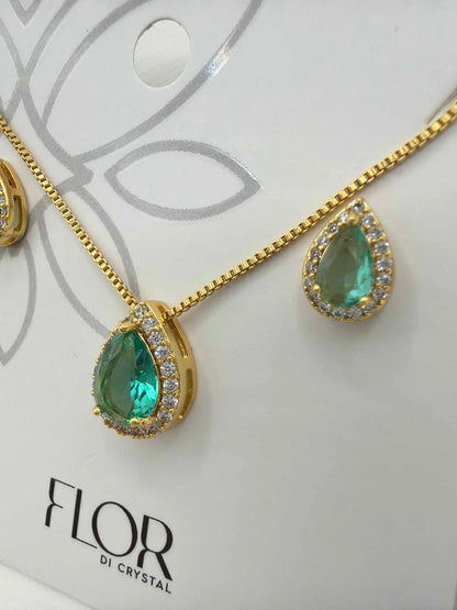 Luxury teardrop green cz Necklace & Earring Set