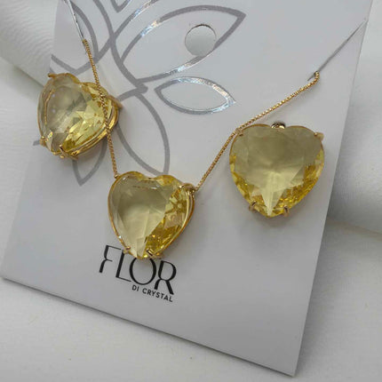 Conjunto de Colar e brinco coracao amarelo 