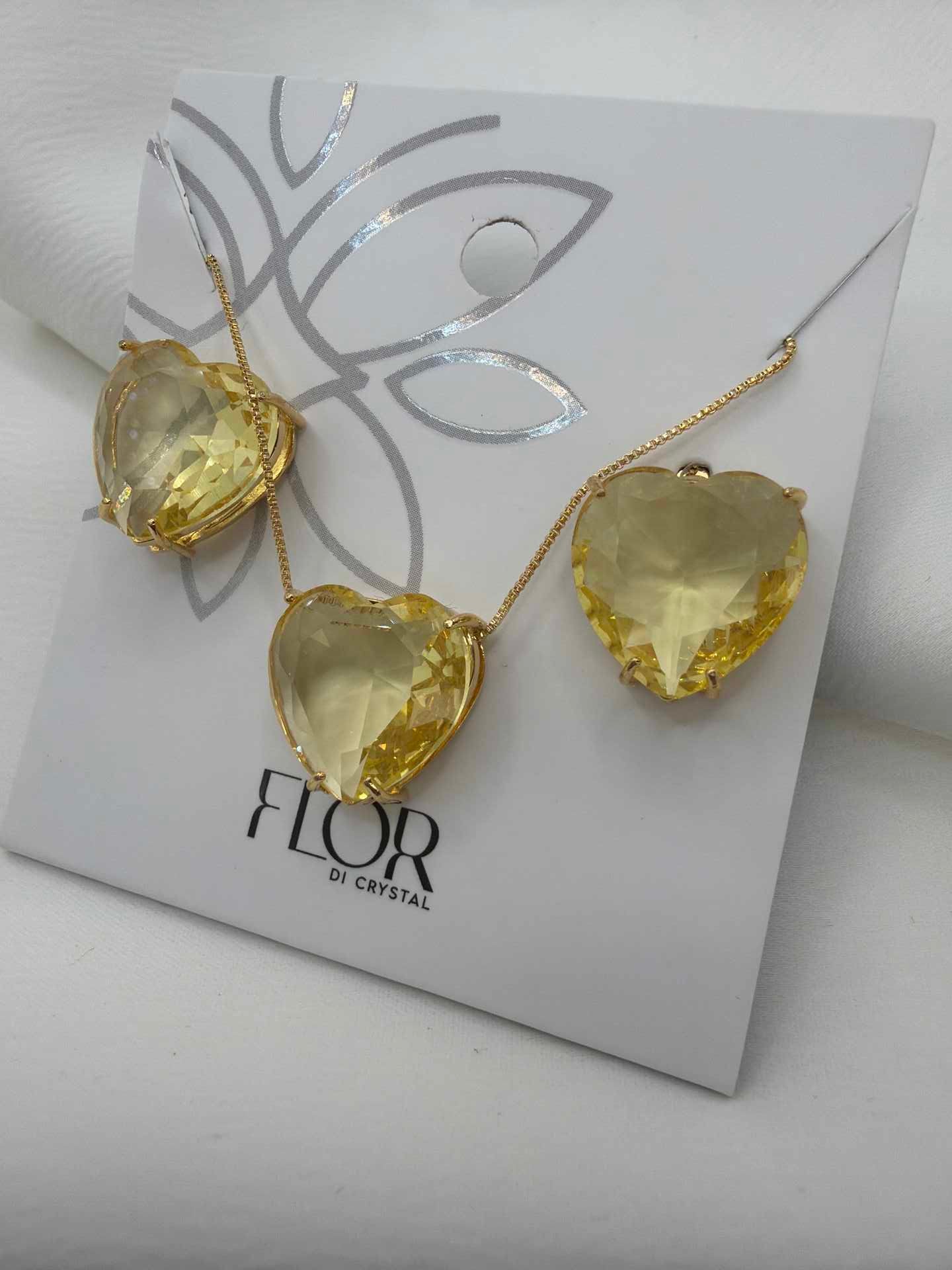Luxury heart Yellow Necklace & Earring Set 