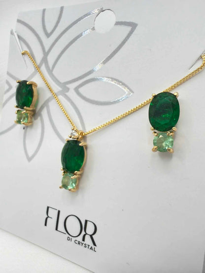 Small Luxury oval Emerald green and light green Necklace & Earring Set