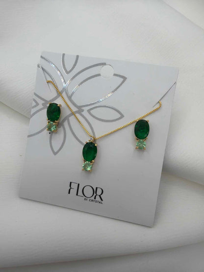 Small Luxury oval Emerald green and light green Necklace & Earring Set