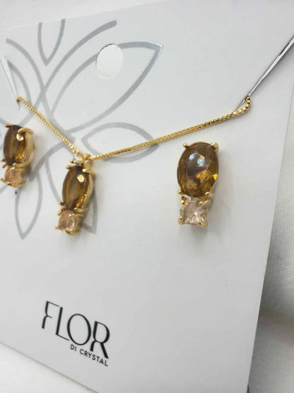 Small Luxury oval brown and peach Necklace & Earring Set
