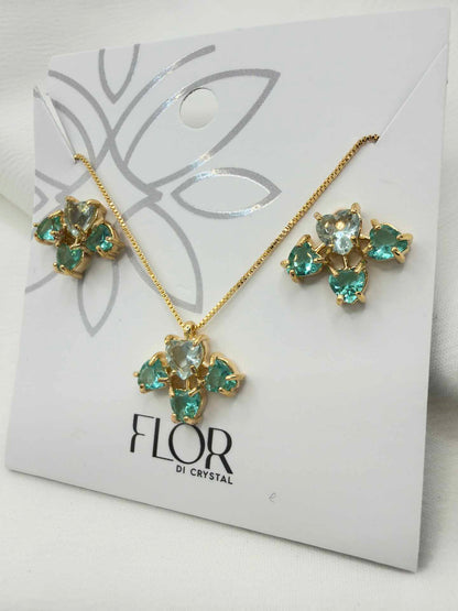 Luxury flower Emerald green and light green  cz Necklace & Earring Set 