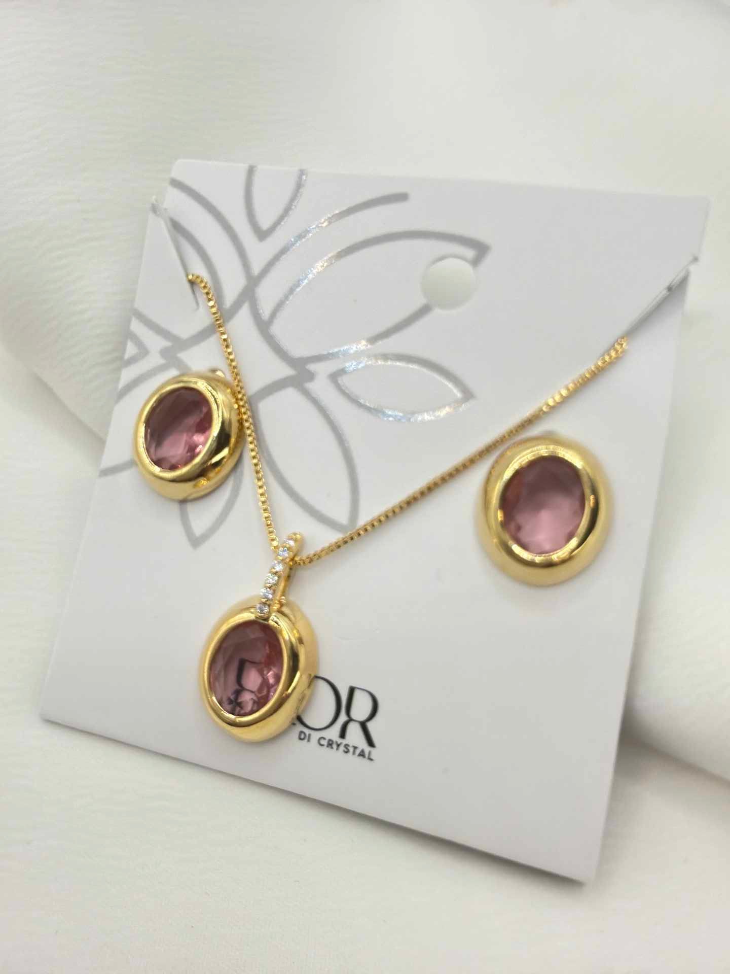 Luxury red oval cz necklace & Earring Set with pave detail 