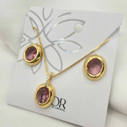 Luxury red oval cz necklace & Earring Set with pave detail 