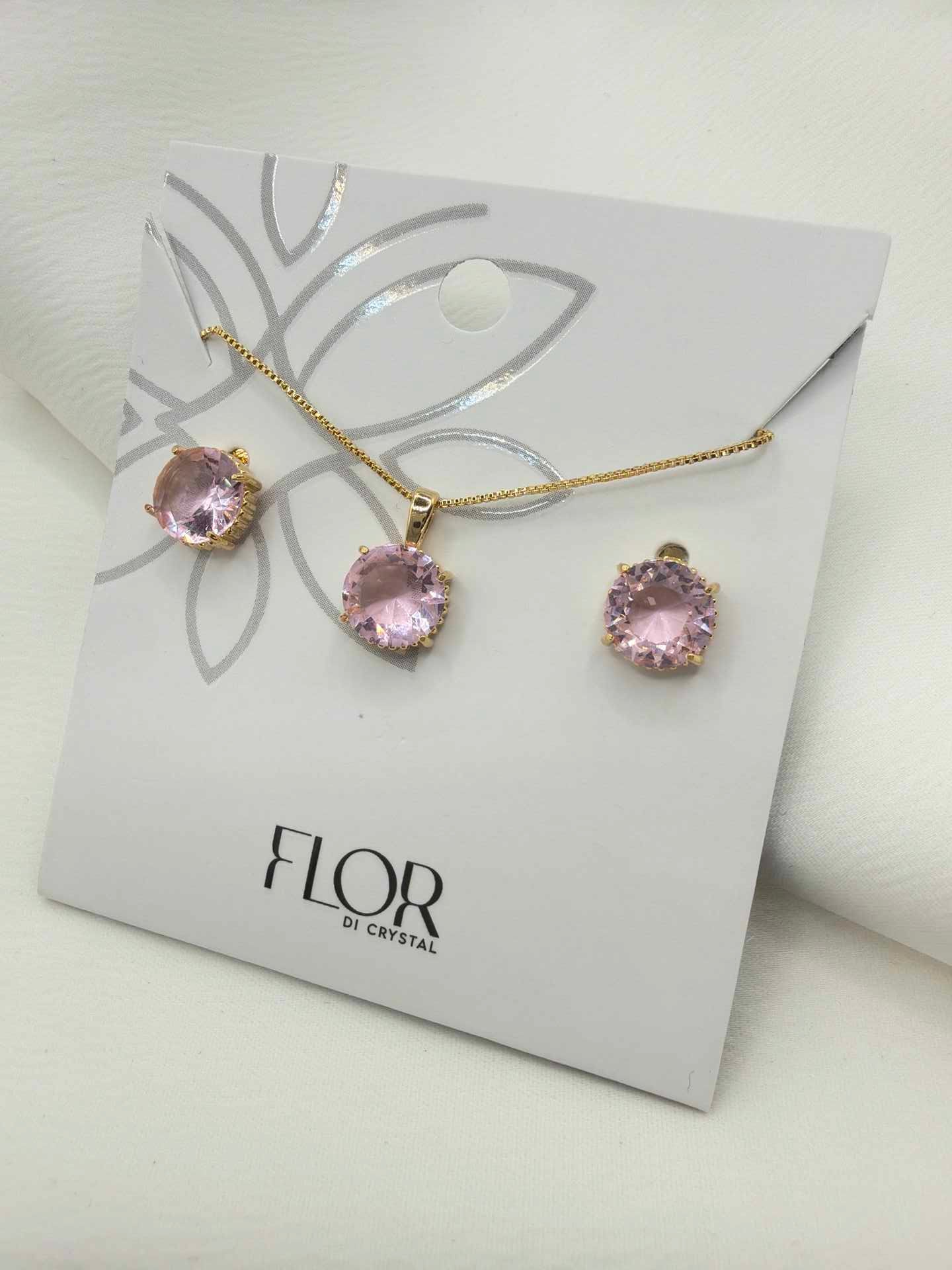 Small round baby pink Necklace & Earring Set