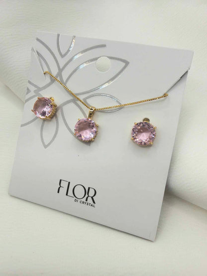 Small round baby pink Necklace & Earring Set