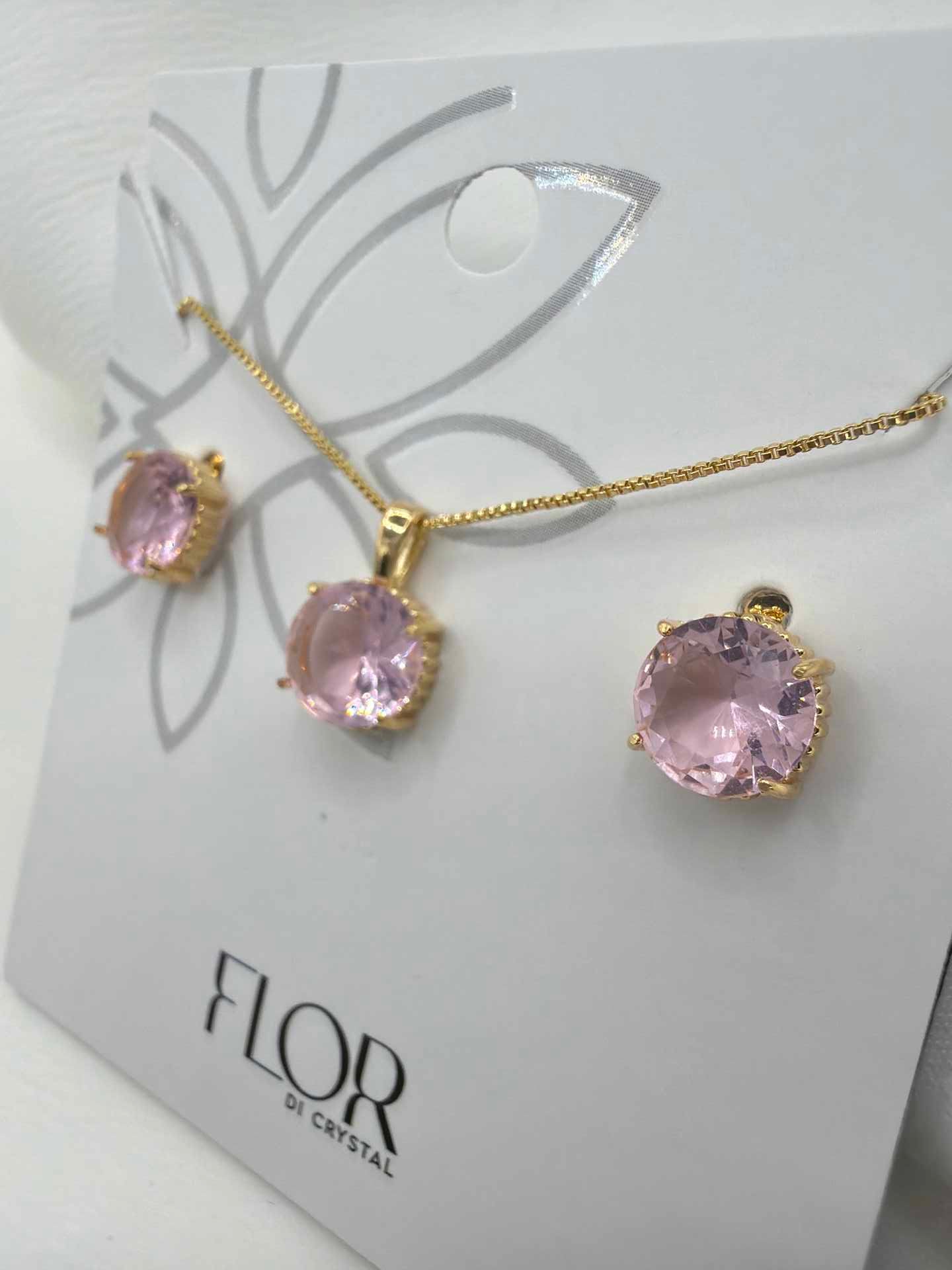 Small round baby pink Necklace & Earring Set