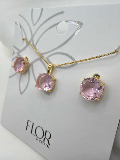 Small round baby pink Necklace & Earring Set