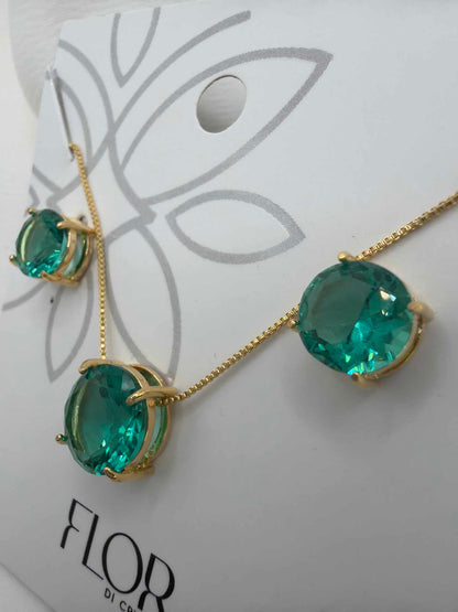 Small round green Necklace & Earring Set