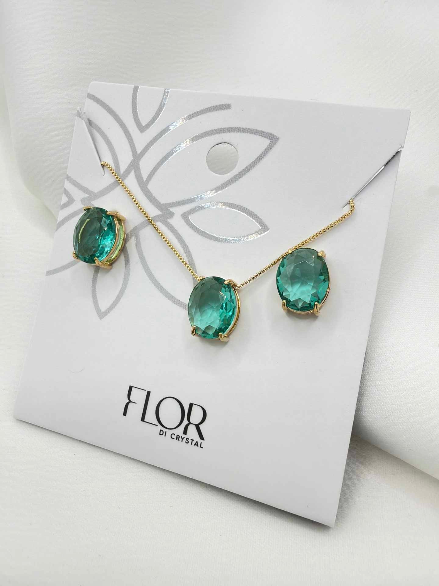 Luxury oval medium green cz necklace & Earring Set