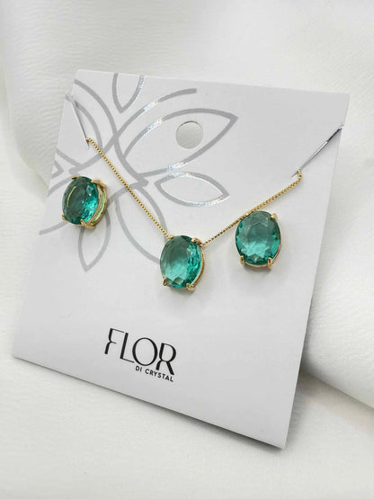 Luxury oval medium green cz necklace & Earring Set