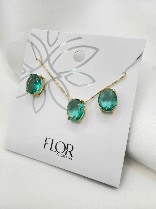 Luxury oval medium green cz necklace & Earring Set