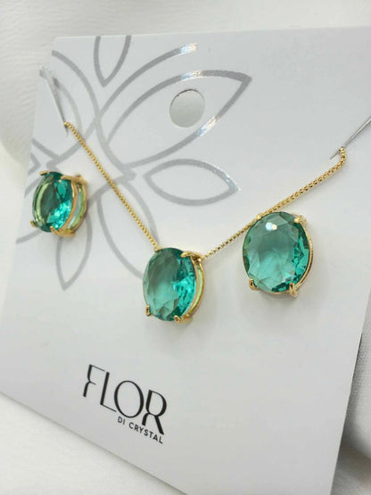 Luxury oval medium green cz necklace & Earring Set