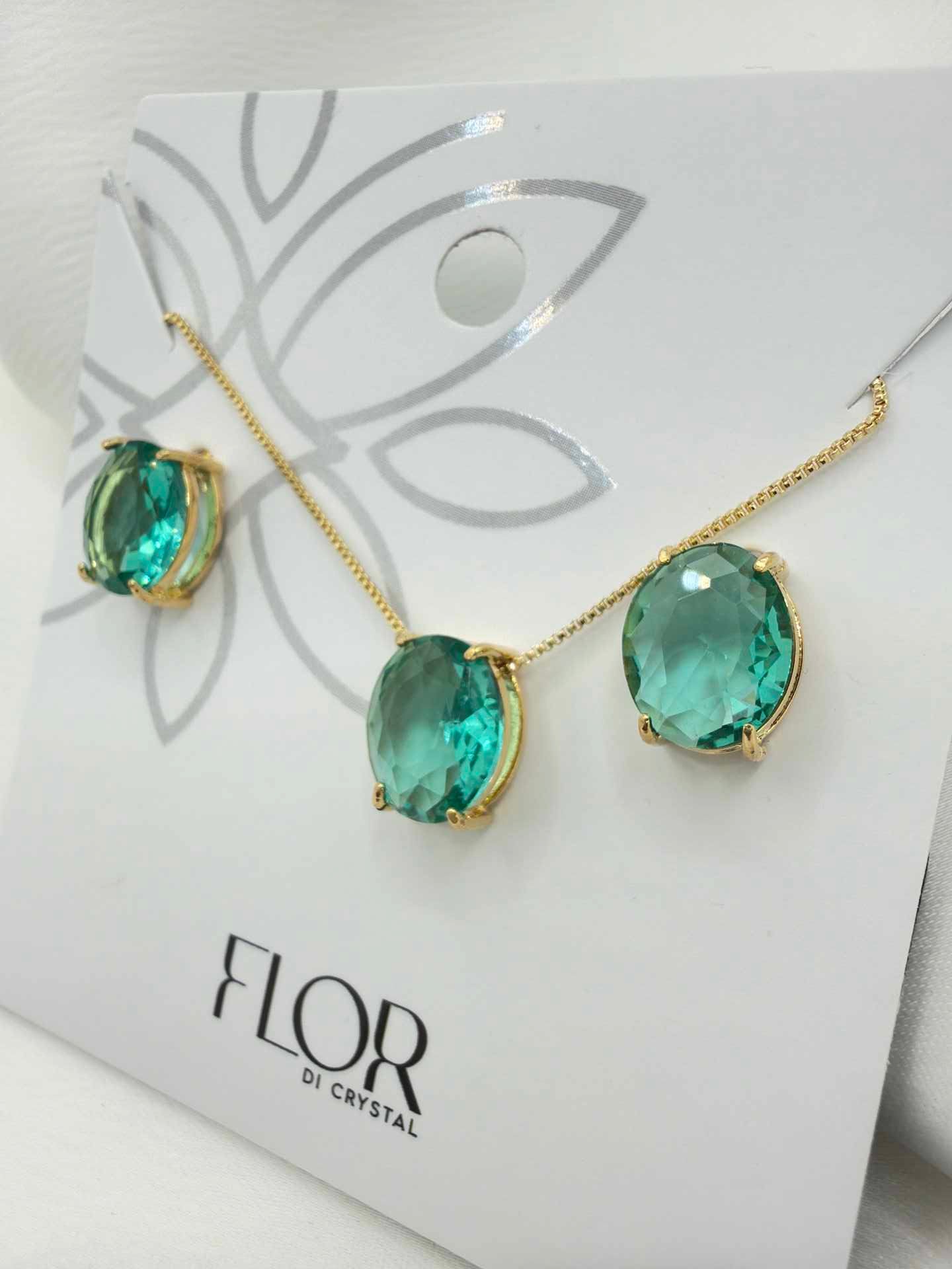 Luxury oval medium green cz necklace & Earring Set