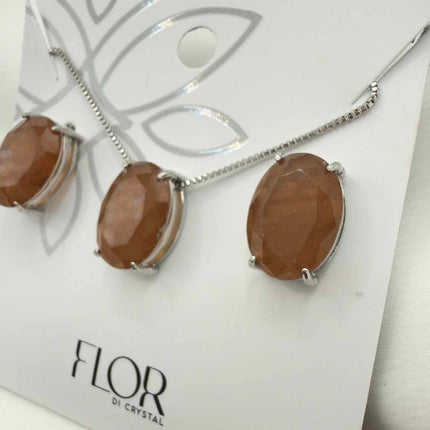 Large Elegant oval Fusion Brown color set earings and necklace 