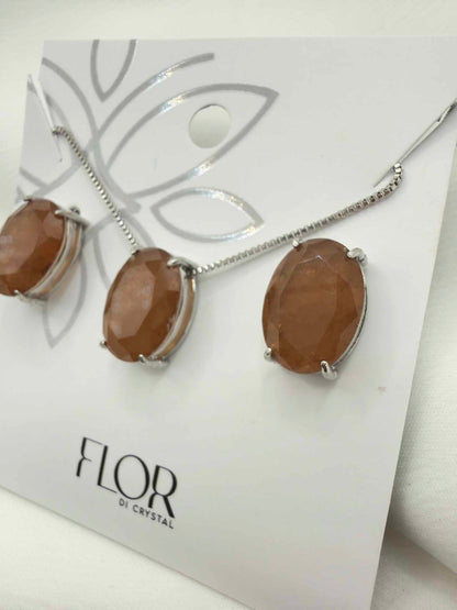 Large Elegant oval Fusion Brown color set earings and necklace 