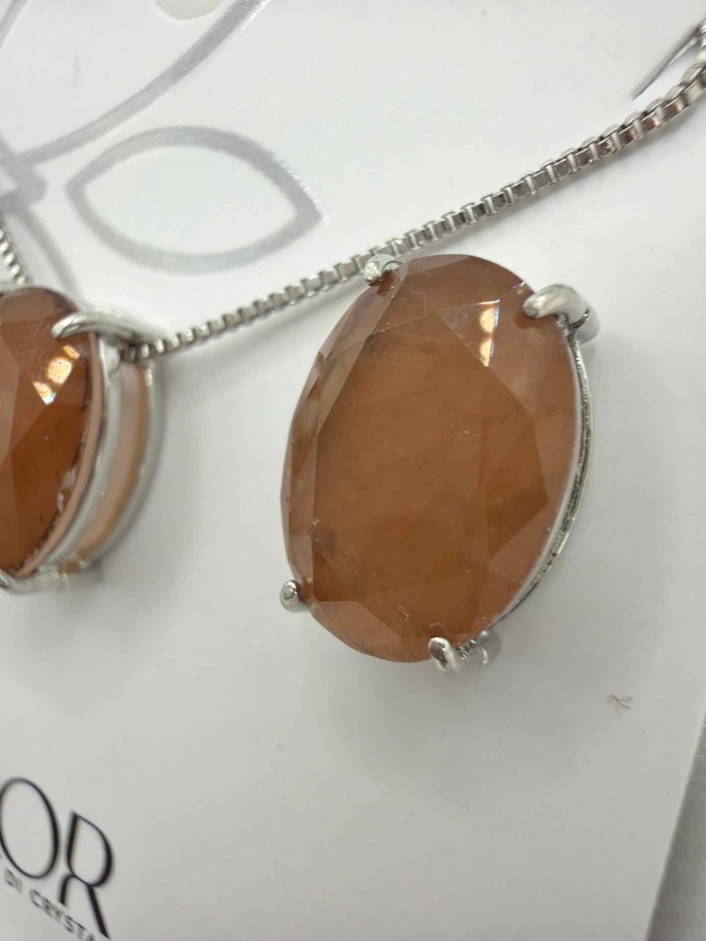 Large Elegant oval Fusion Brown color set earings and necklace 