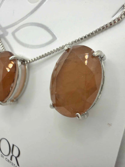 Large Elegant oval Fusion Brown color set earings and necklace 