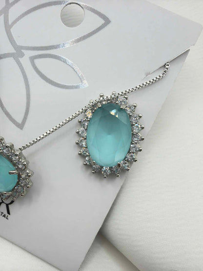 Luxury oval  green cz necklace & Earring Set with pave detail 