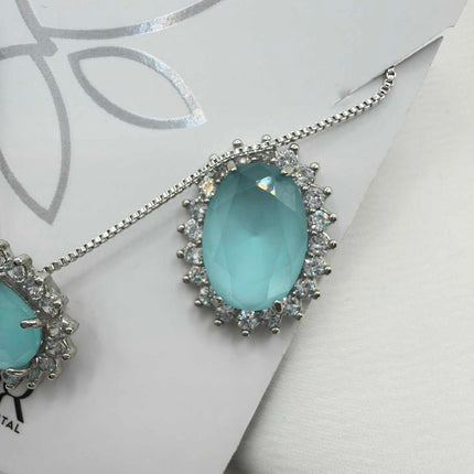 Luxury oval  green cz necklace & Earring Set with pave detail 
