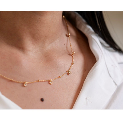 Delicate ball bead chain necklace with CZ