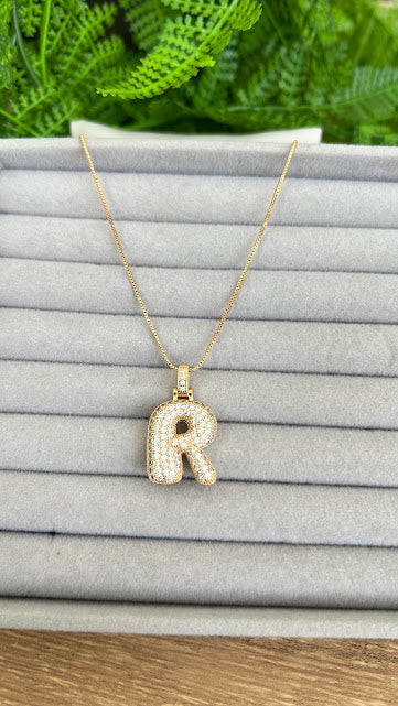 Pave bubble letter necklace  R