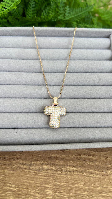 Pave bubble letter necklace T