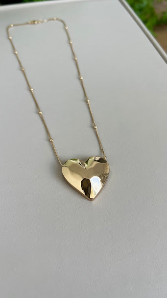 Large Heart Necklace with beaded chain
