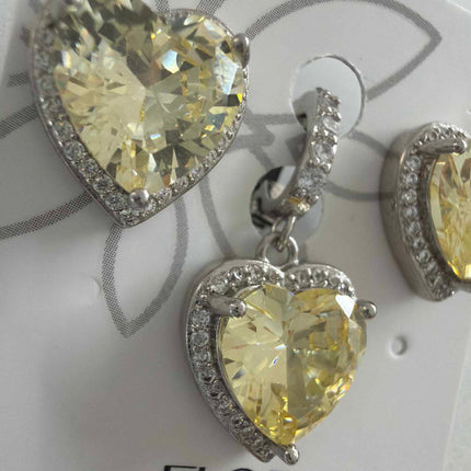 CZ Earring and tennis chain pendant yellow  cz 