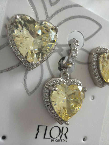 CZ Earring and tennis chain pendant yellow  cz 