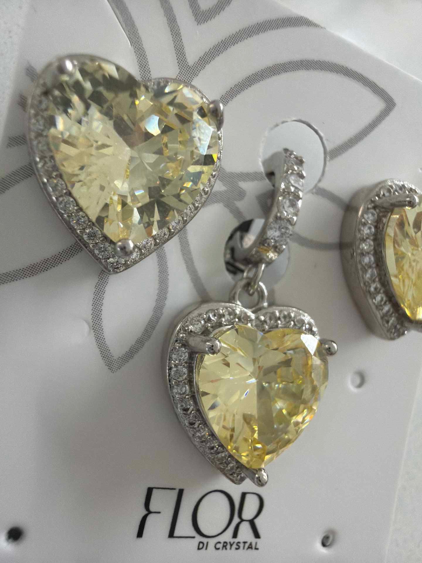 CZ Earring and tennis chain pendant yellow  cz 