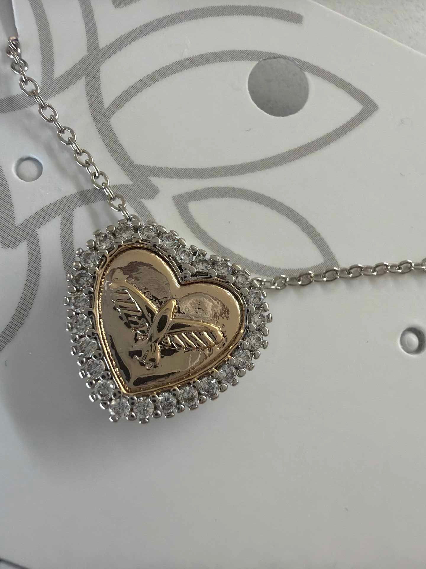 Heart Necklace with gold Holy Spirit detail 