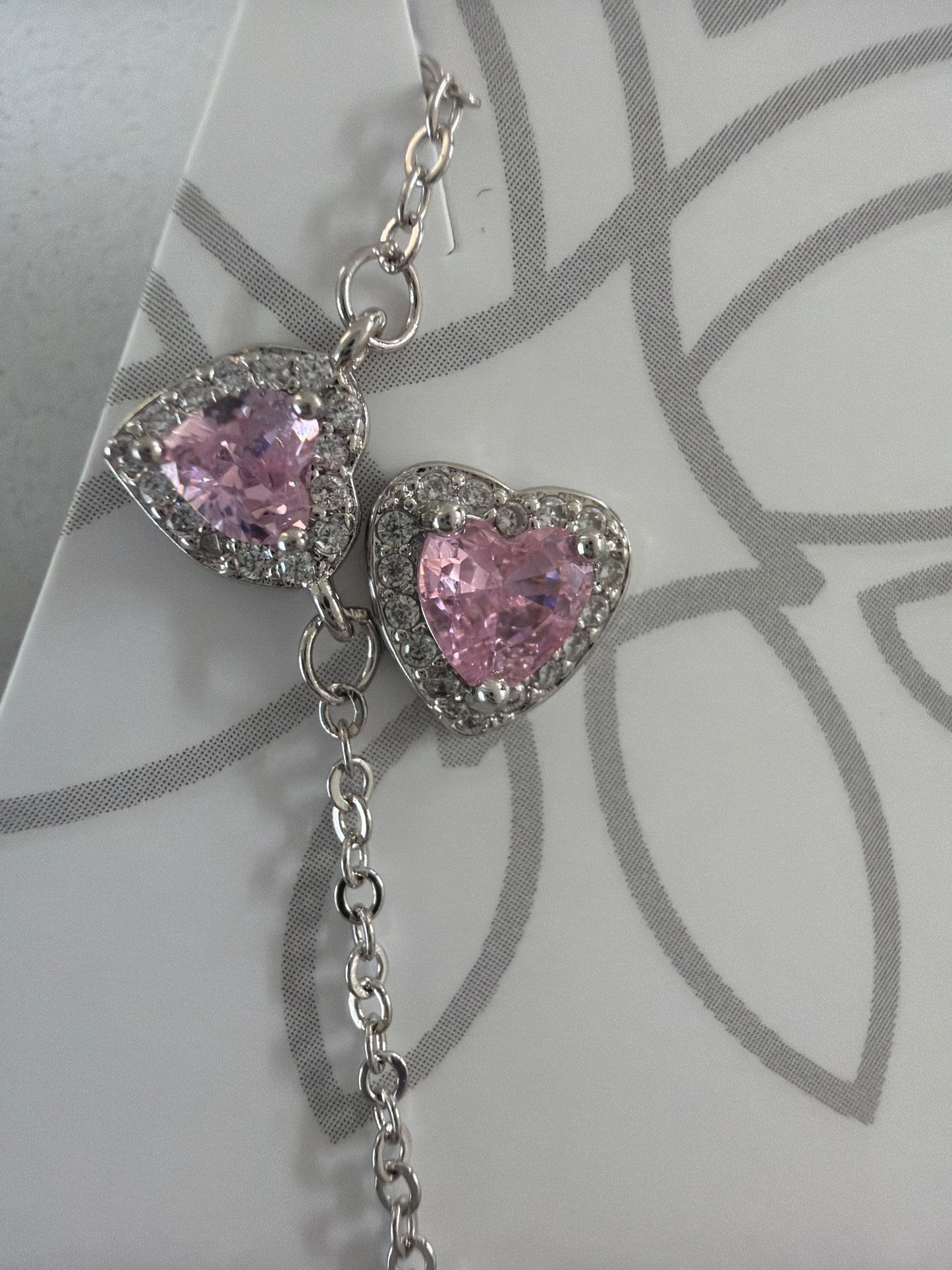 PINK delicate heart earing  necklace set in cz