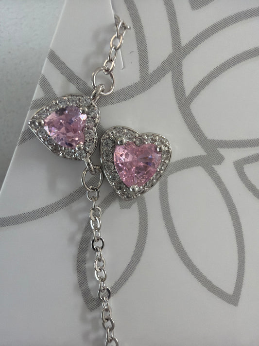 PINK delicate heart earing  necklace set in cz
