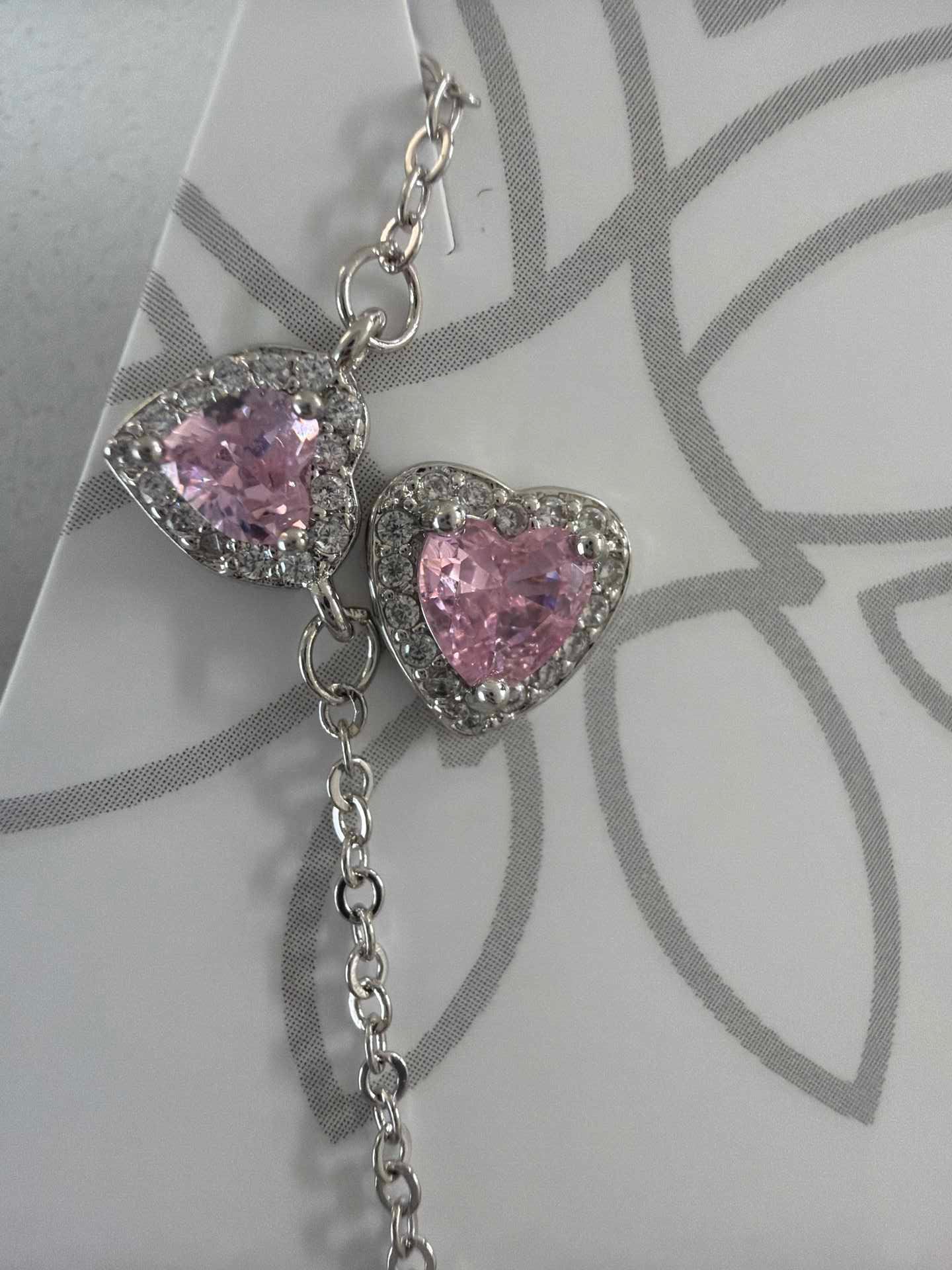 PINK delicate heart earing  necklace set in cz