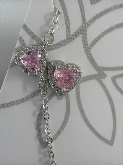 PINK delicate heart earing  necklace set in cz