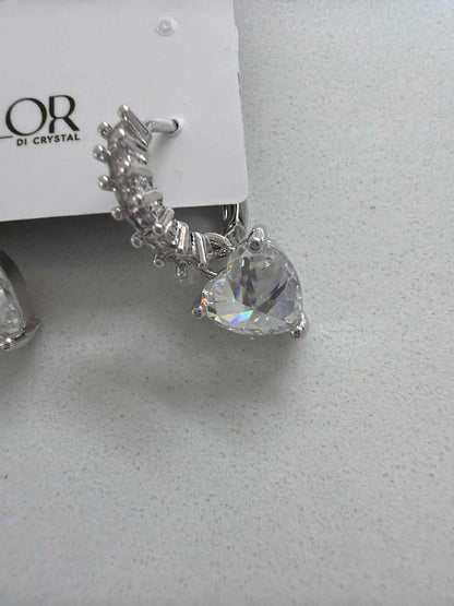 Paved hoop earings with clear heart pendant 