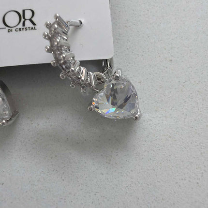 Paved hoop earings with clear heart pendant 