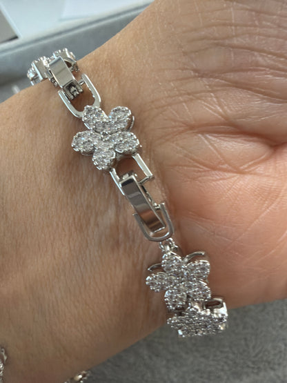 Flower Bracelet with paved cz