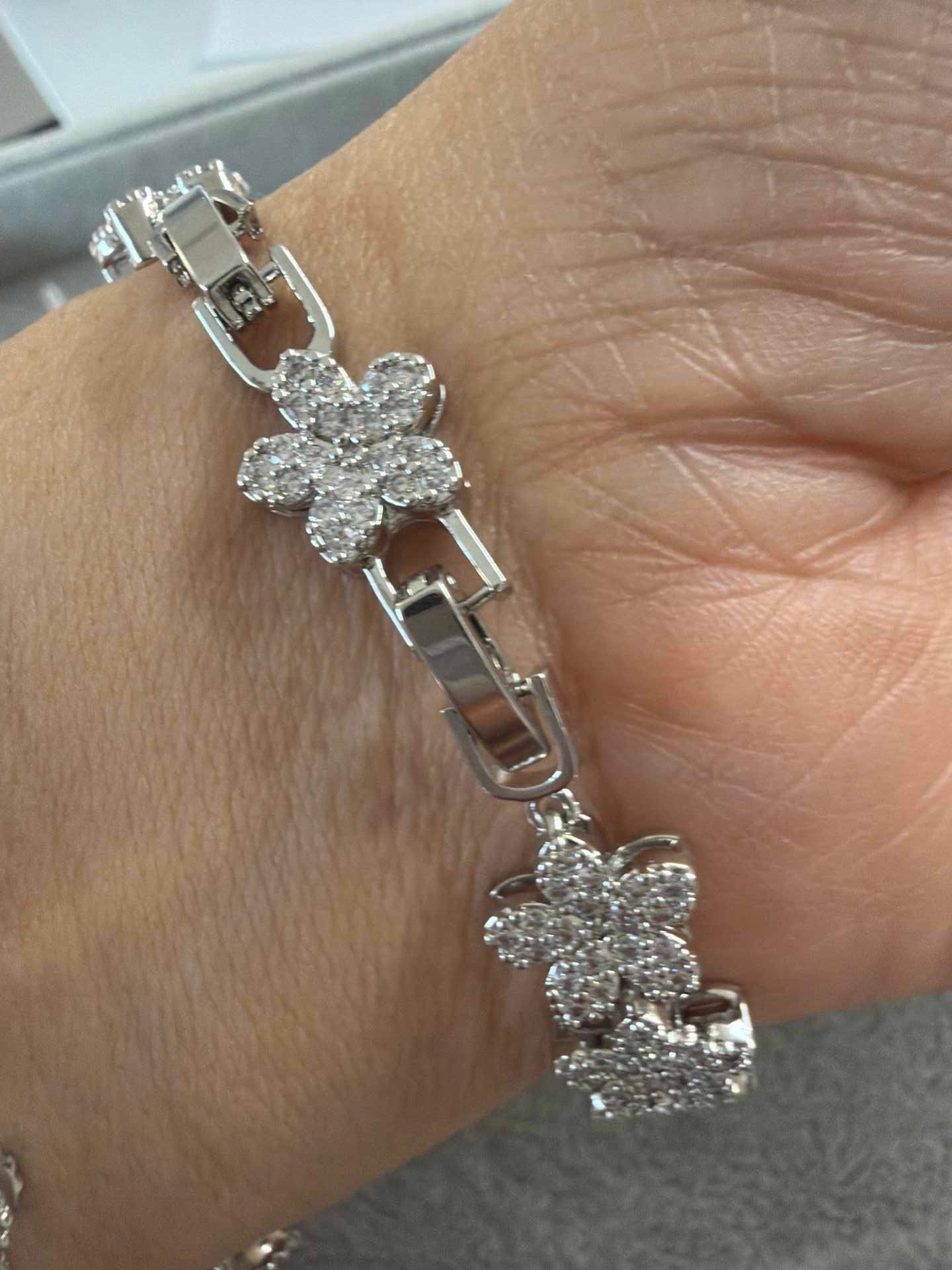 Flower Bracelet with paved cz