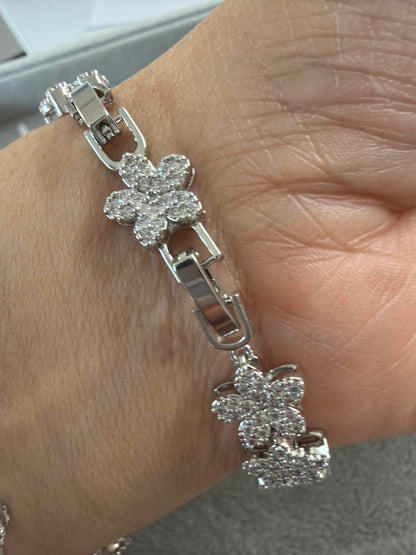 Flower Bracelet with paved cz
