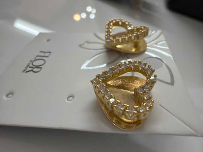 double heart earing  cz pave