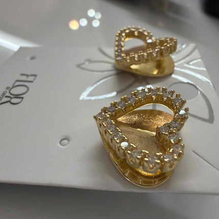 double heart earing  cz pave