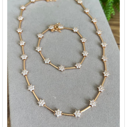 Tennis Necklace and and bracelet set with flowers