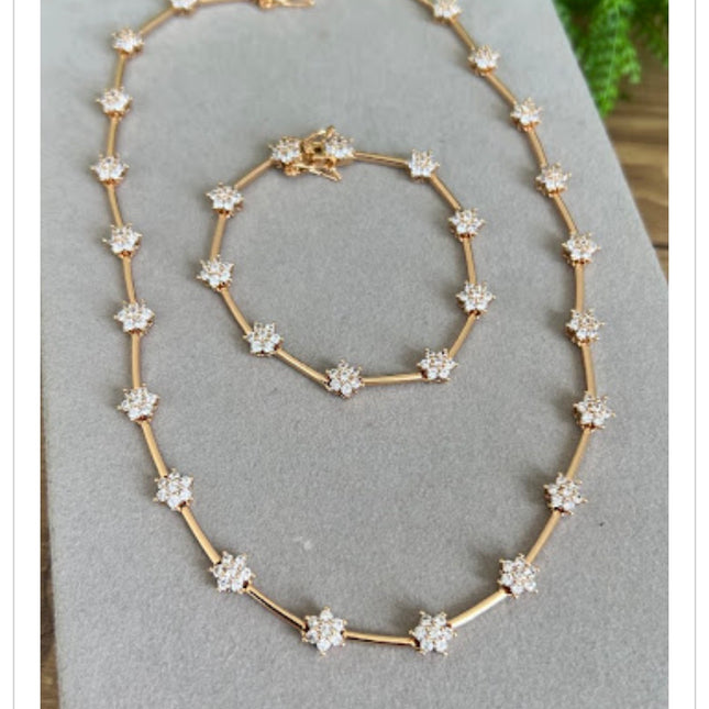 Tennis Necklace and and bracelet set with flowers