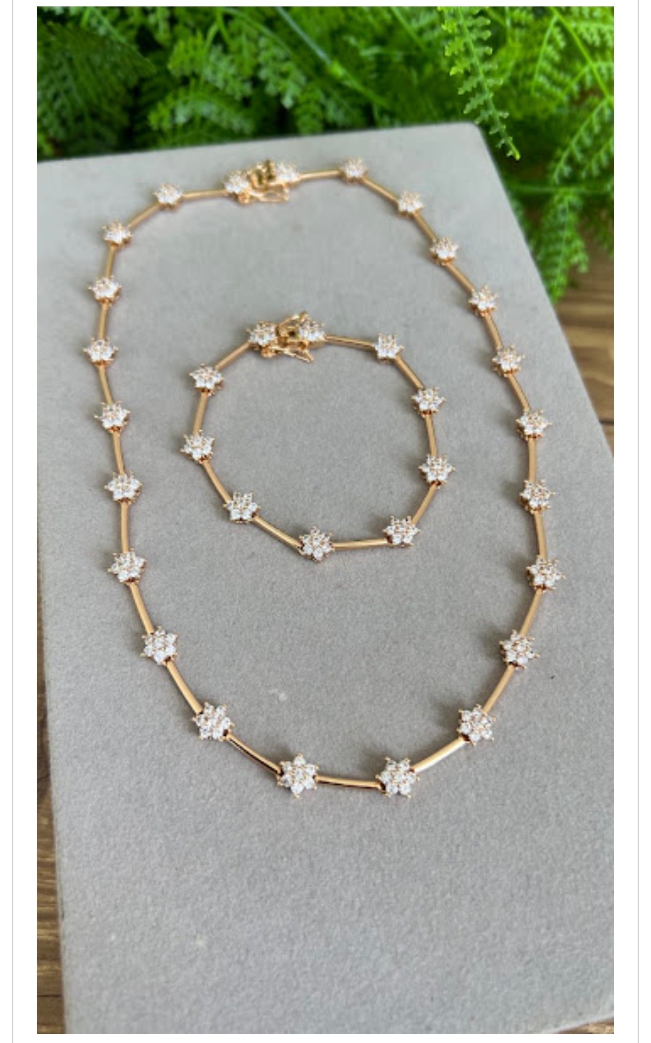 Tennis Necklace and and bracelet set with flowers