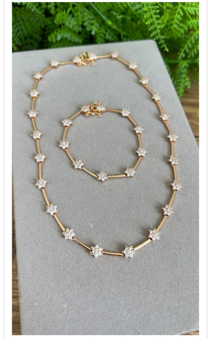 Tennis Necklace and and bracelet set with flowers