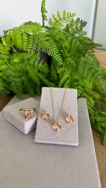 Conjunto morganita brinco colar e anel 